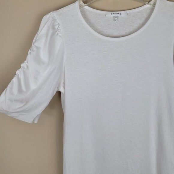 Frame Size L Ruched Sleeve Top Half Sleeve Cotton Blanc White - Picture 7 of 12